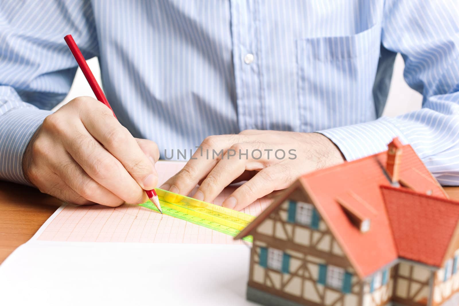 architecture concept, selective focus on writing part of pencil