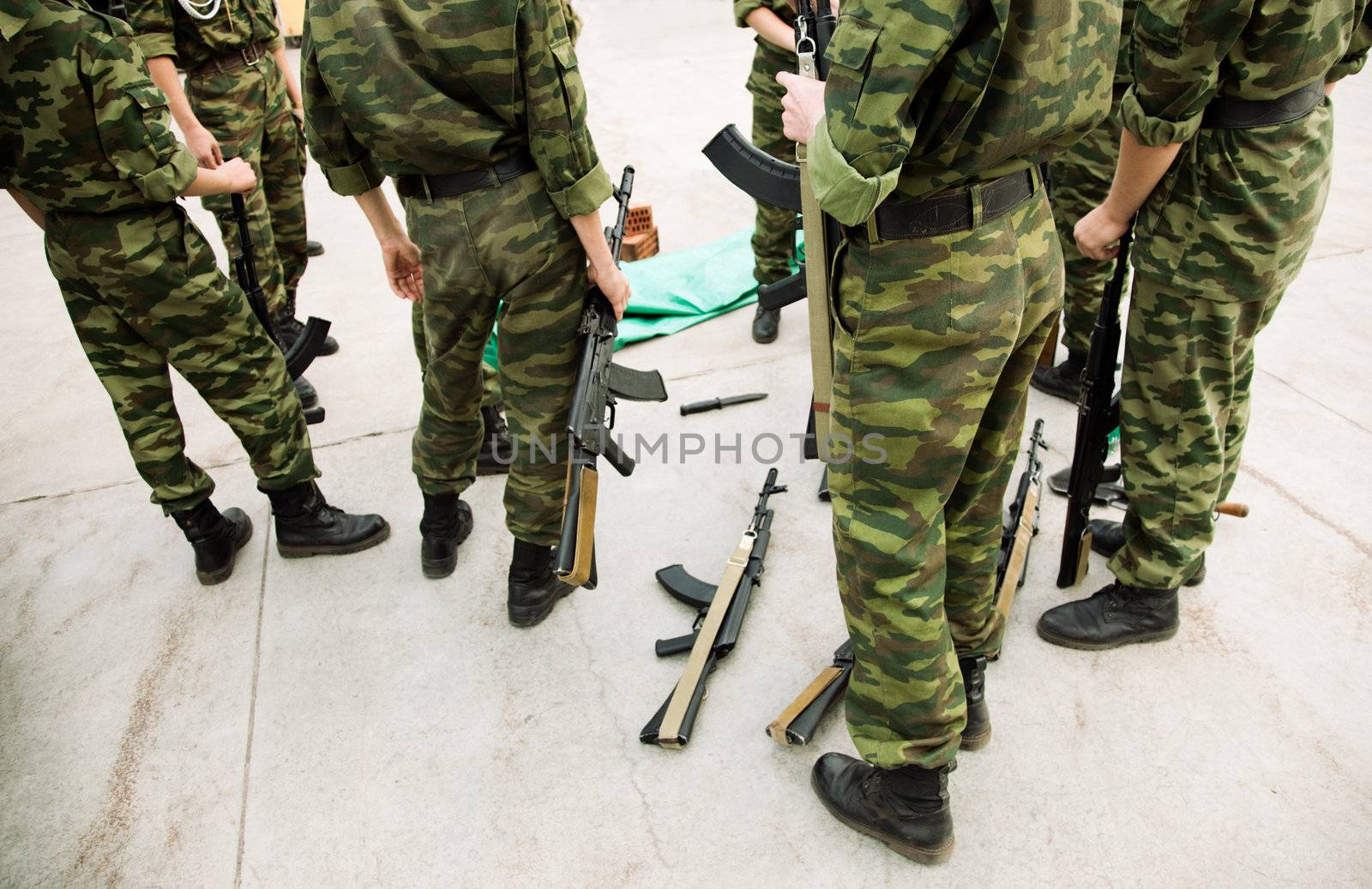 group of soldiers ,selective focus on center of photo