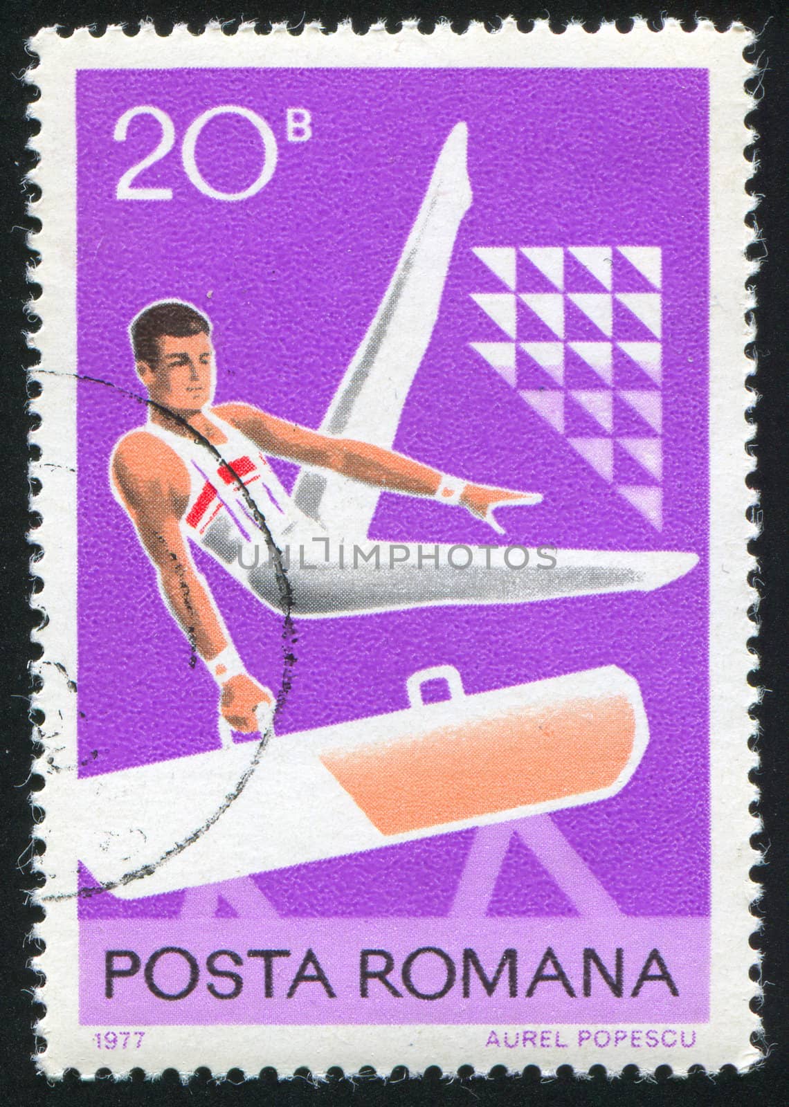 ROMANIA - CIRCA 1977: stamp printed by Romania, show gymnastics, circa 1977.
