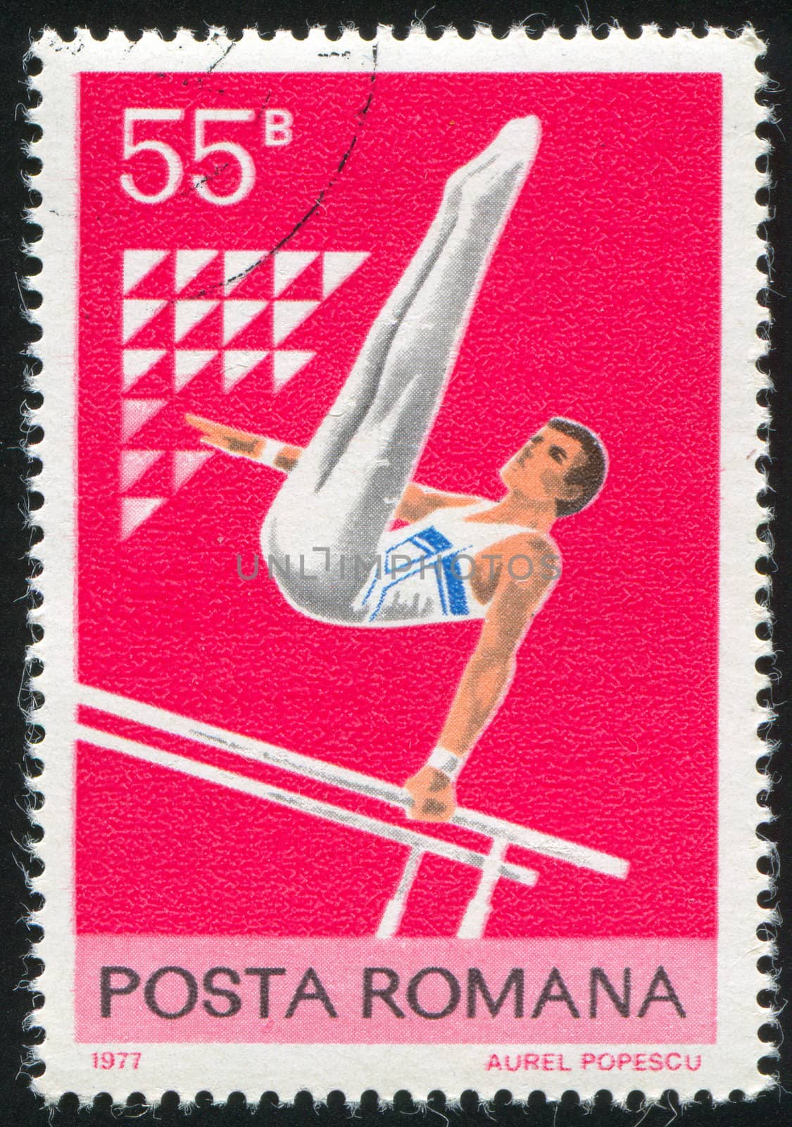 ROMANIA - CIRCA 1977: stamp printed by Romania, show gymnastics, circa 1977.