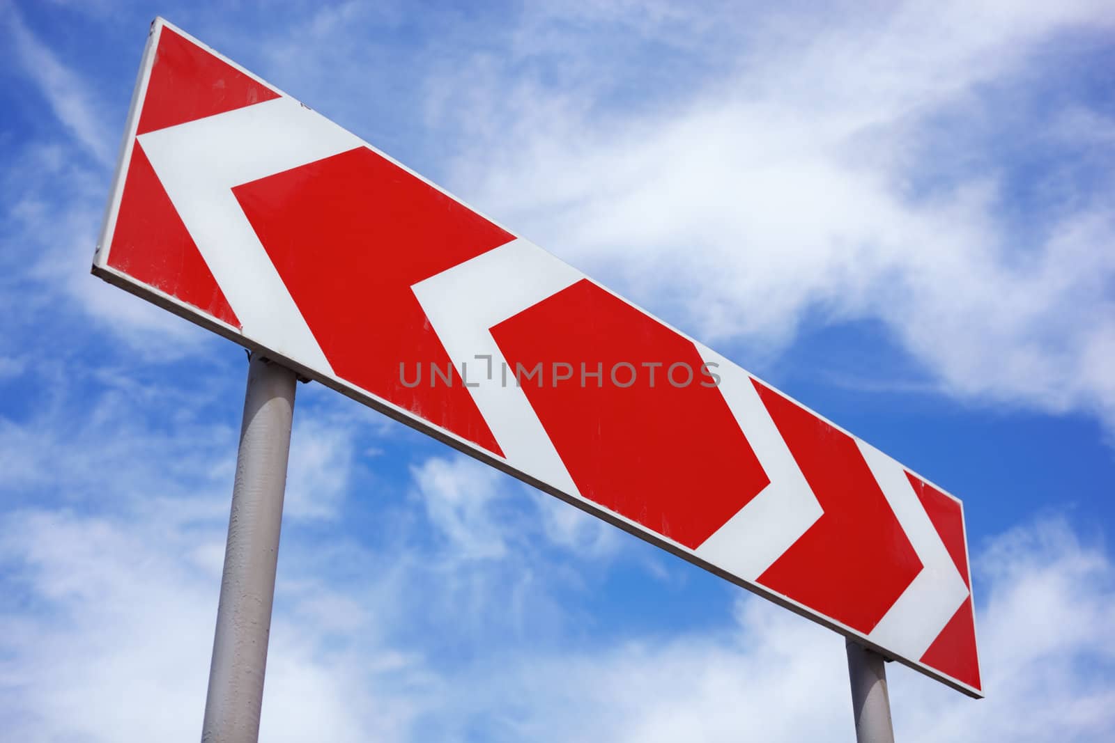 road sign  on blue sky background, selective focus