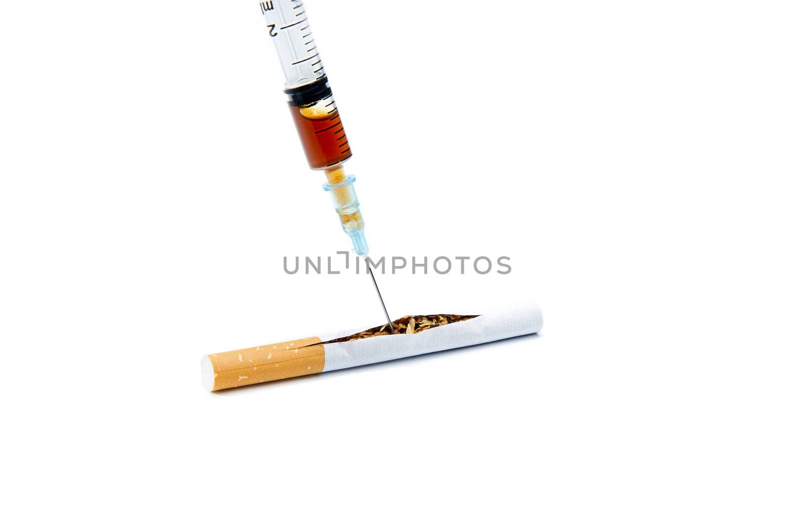 Adding additives to make smokers more addicted. Over white background