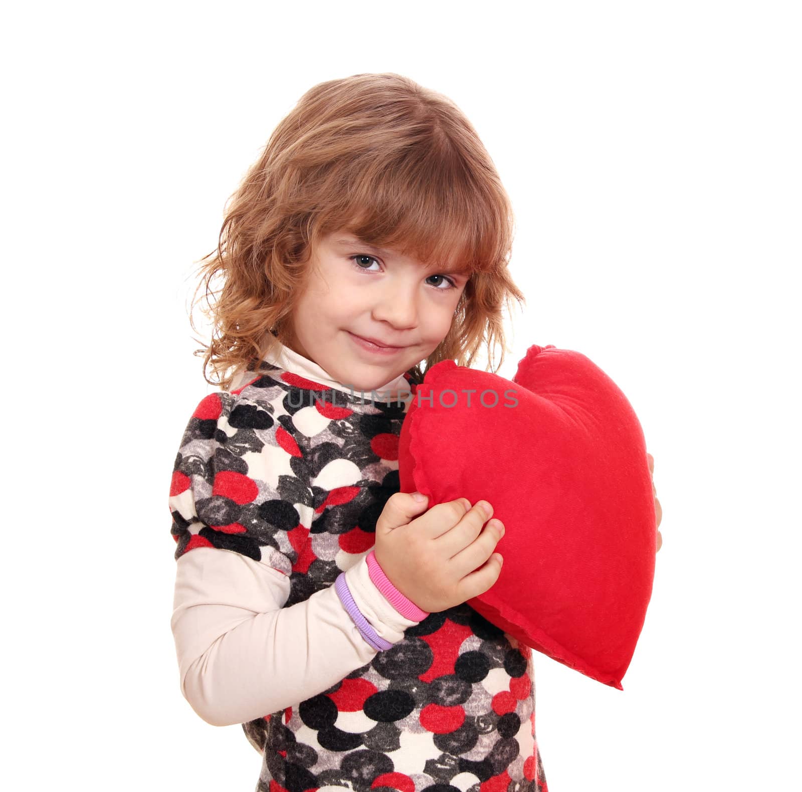 beauty little girl holding big red heart by goce