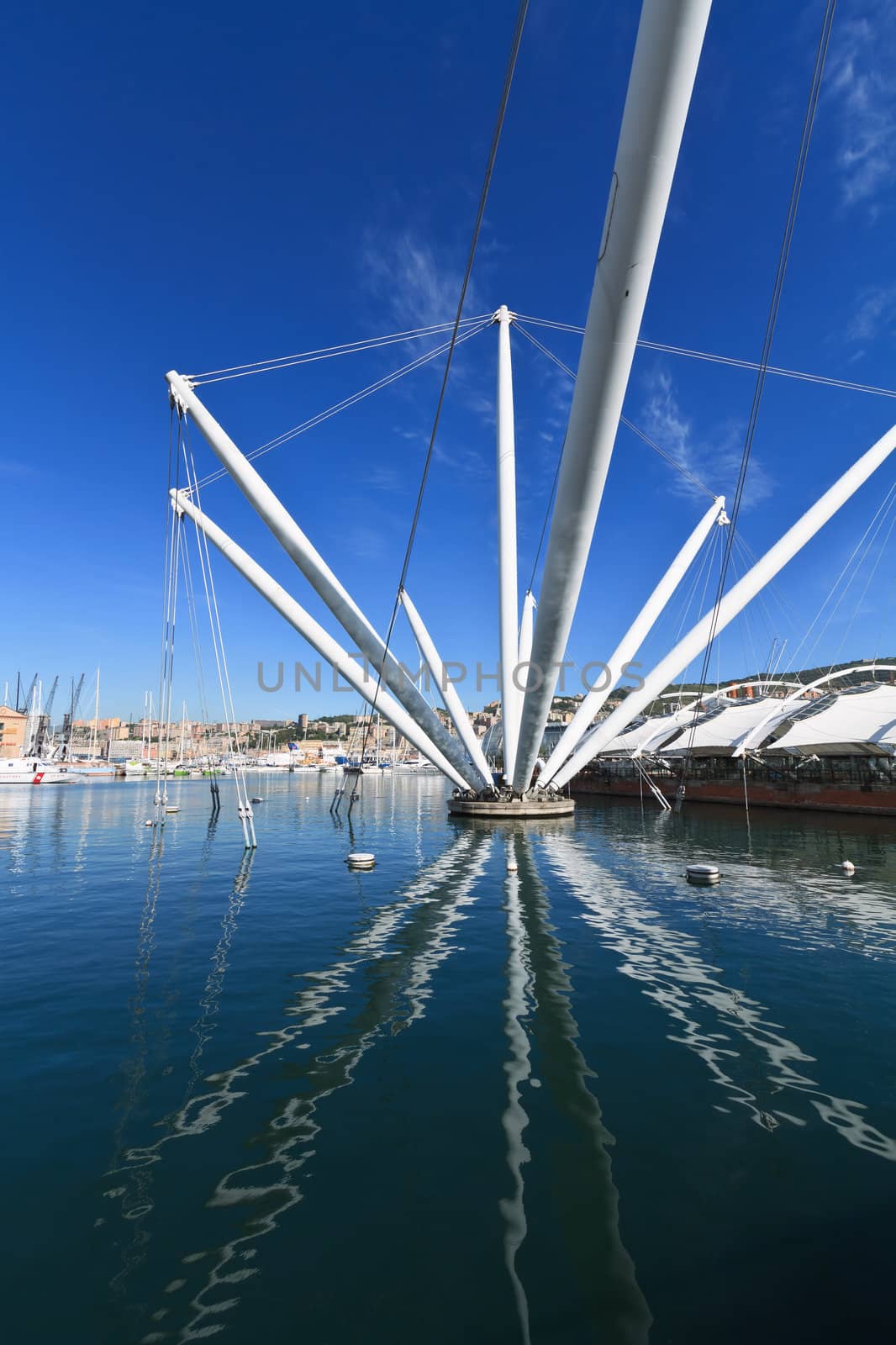 The Ancient Port in Genoa, Italy with the Renzo Piano work called Bigo