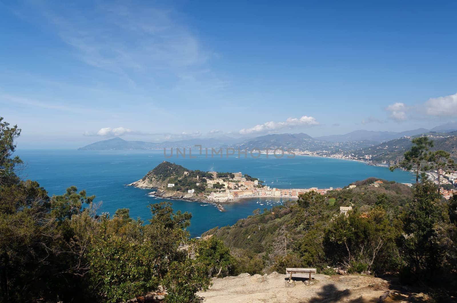 aerial view of Sestri Levante and Tigullio Gulf, Italy