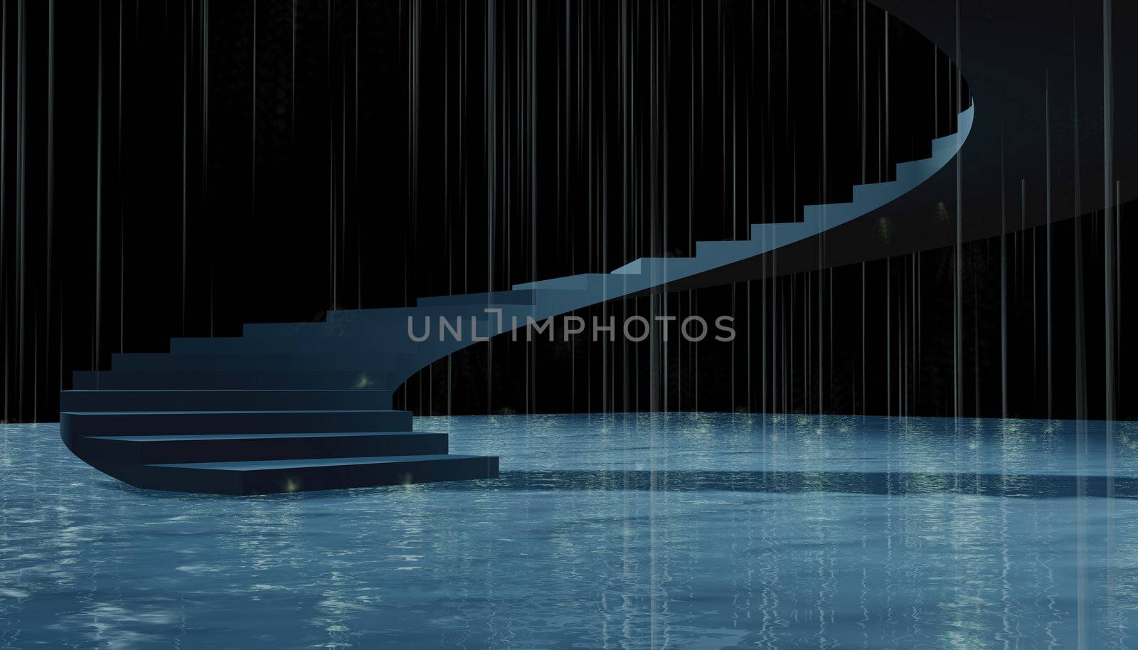 3d success Stairs composition under rain.