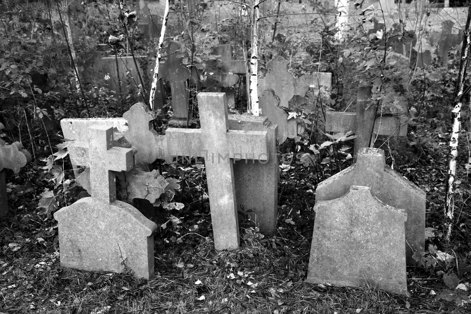 tombstones on an old catholic cemetery by ahavelaar
