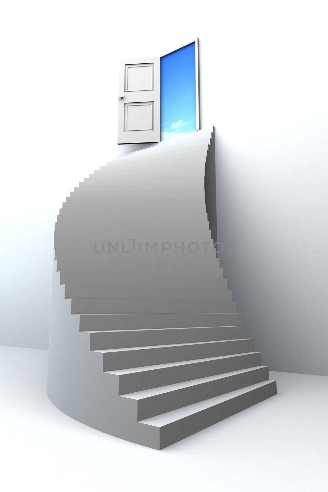 Open door to business success with 3d stairs.