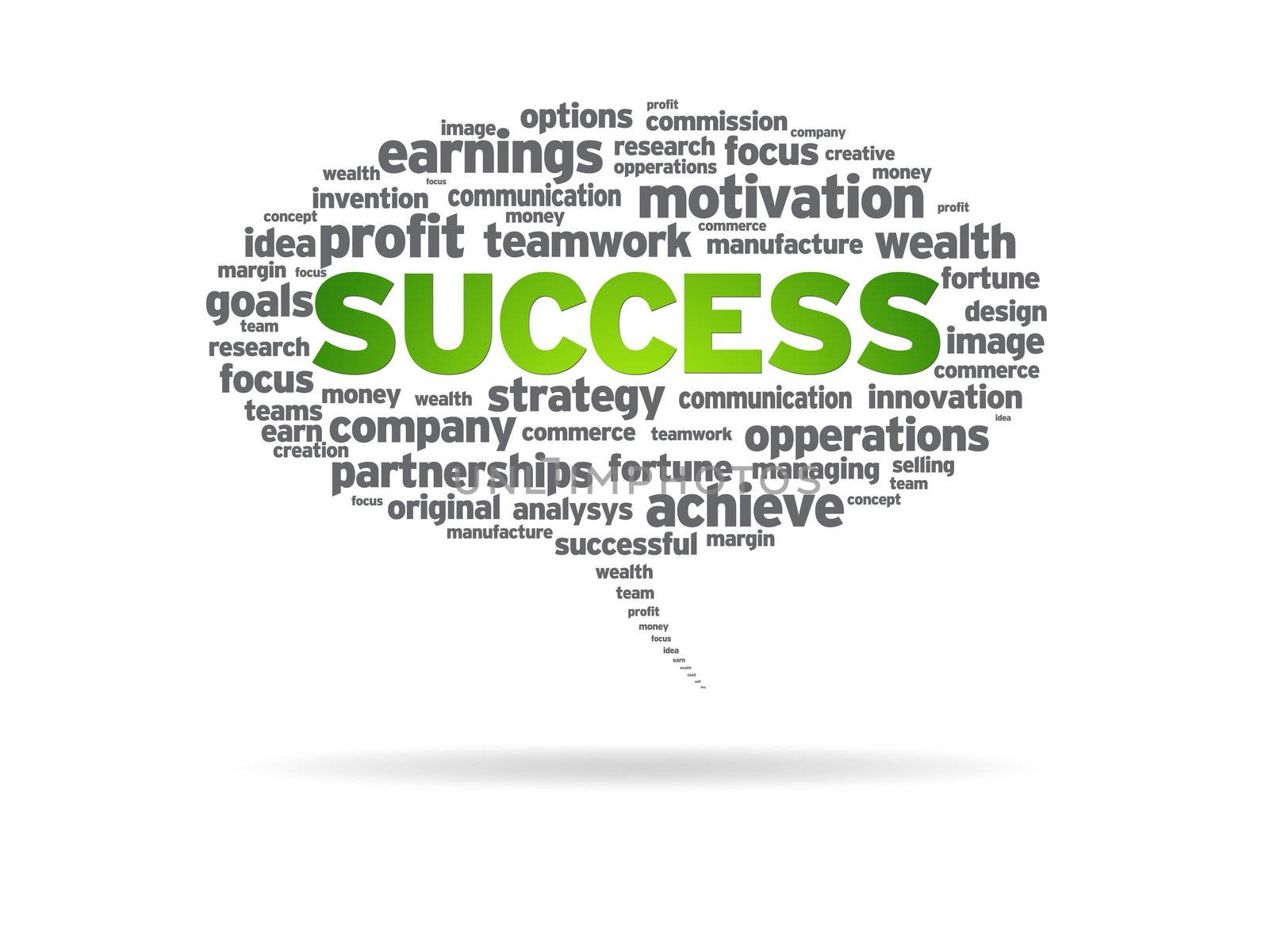 Speech bubble with the word success on white background.