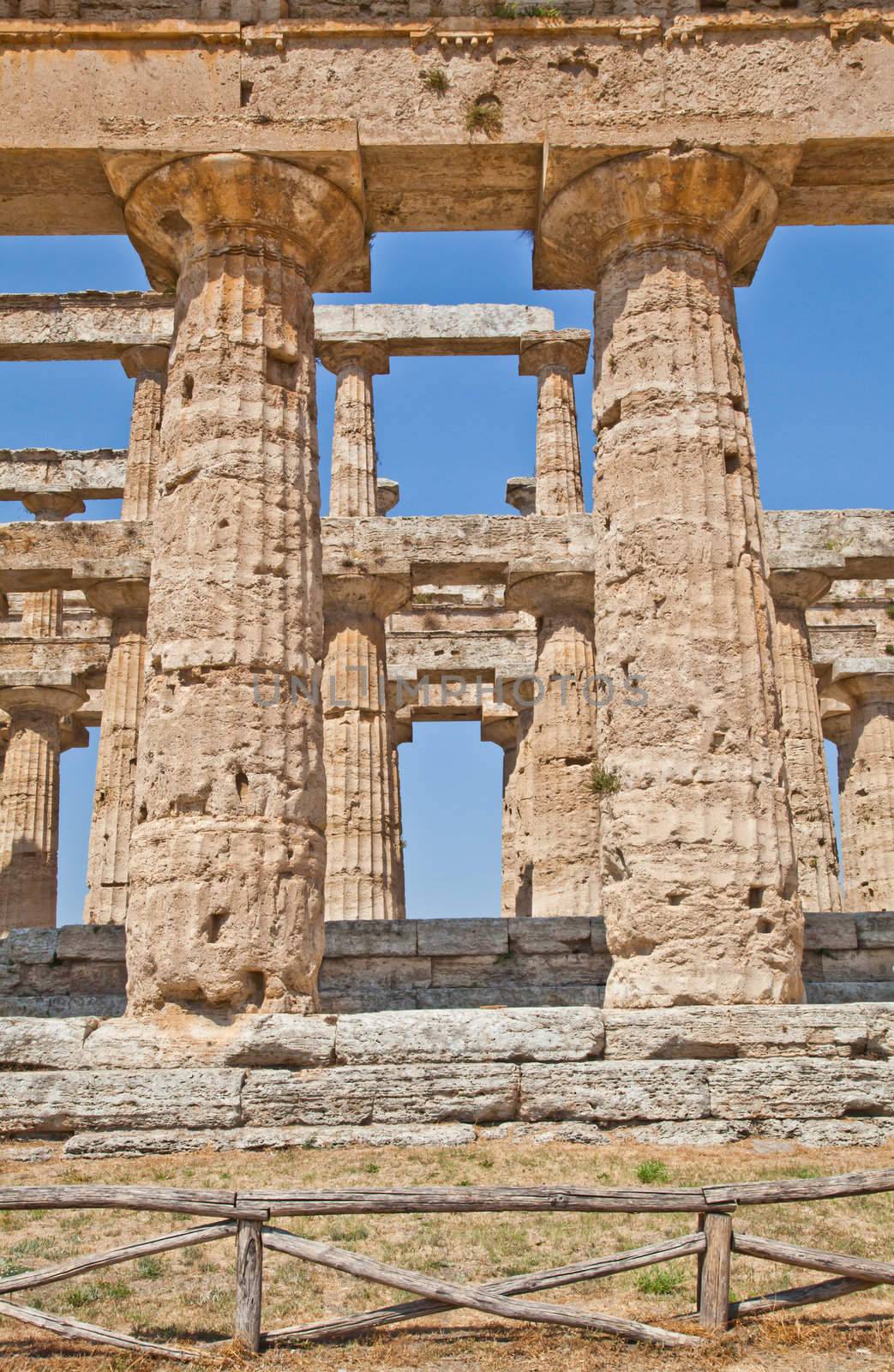 The main features of the site today are the standing remains of three major temples in Doric style, dating from the first half of the 6th century BC