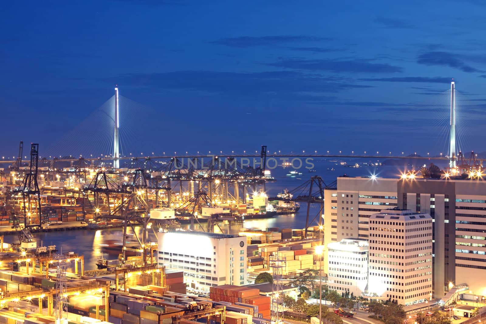 container terminal and stonecutter bridge in Hong Kong 