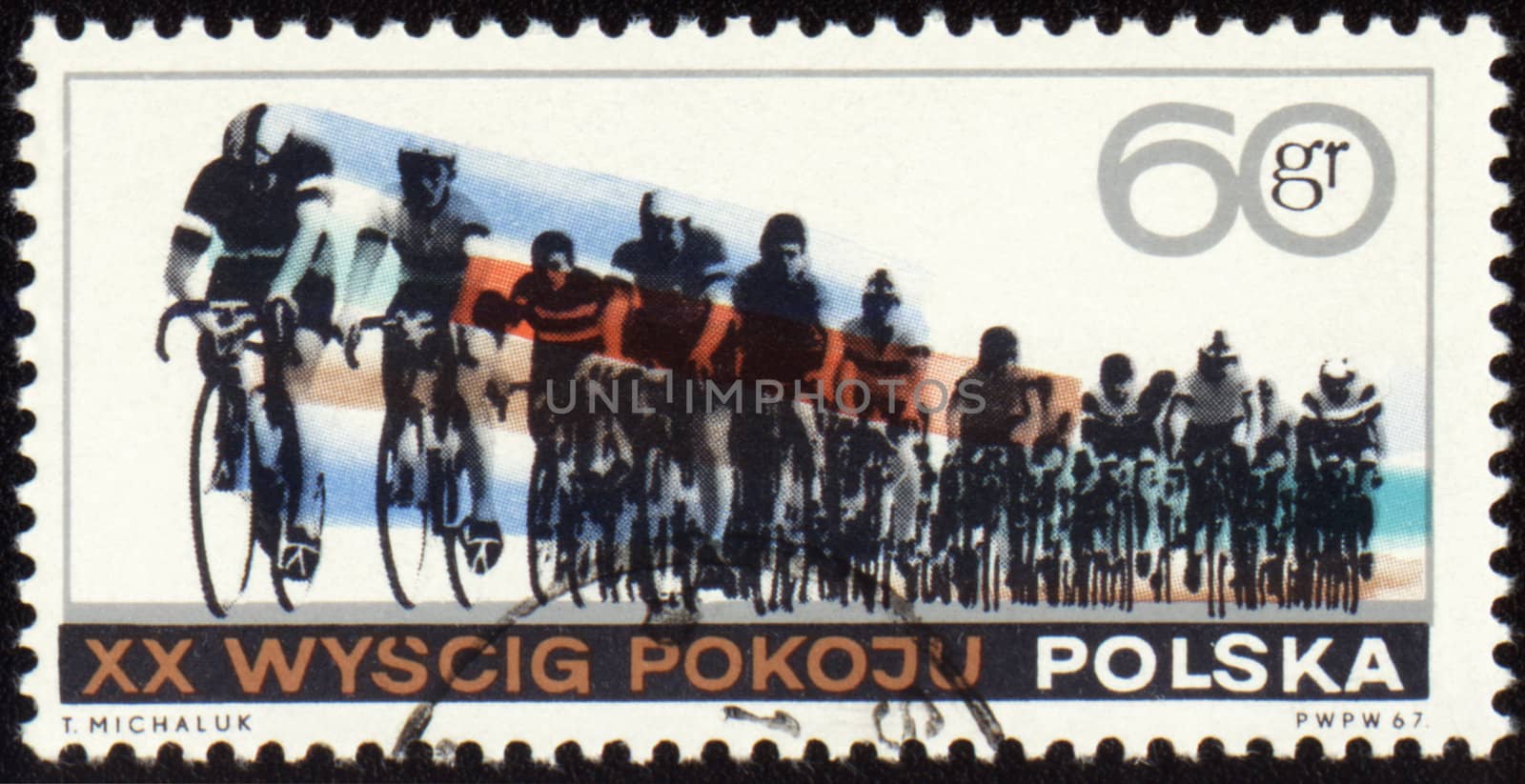 POLAND - CIRCA 1967: A stamp printed in Poland shows group of cyclists, devoted to XX International Peace Cycling Race, circa 1967