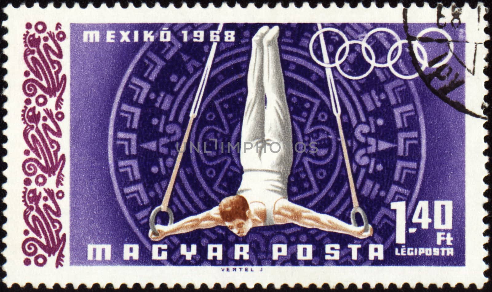 HUNGARY - CIRCA 1968: A post stamp printed in Hungary shows football, devoted to Olympic games in Mexico, series, circa 