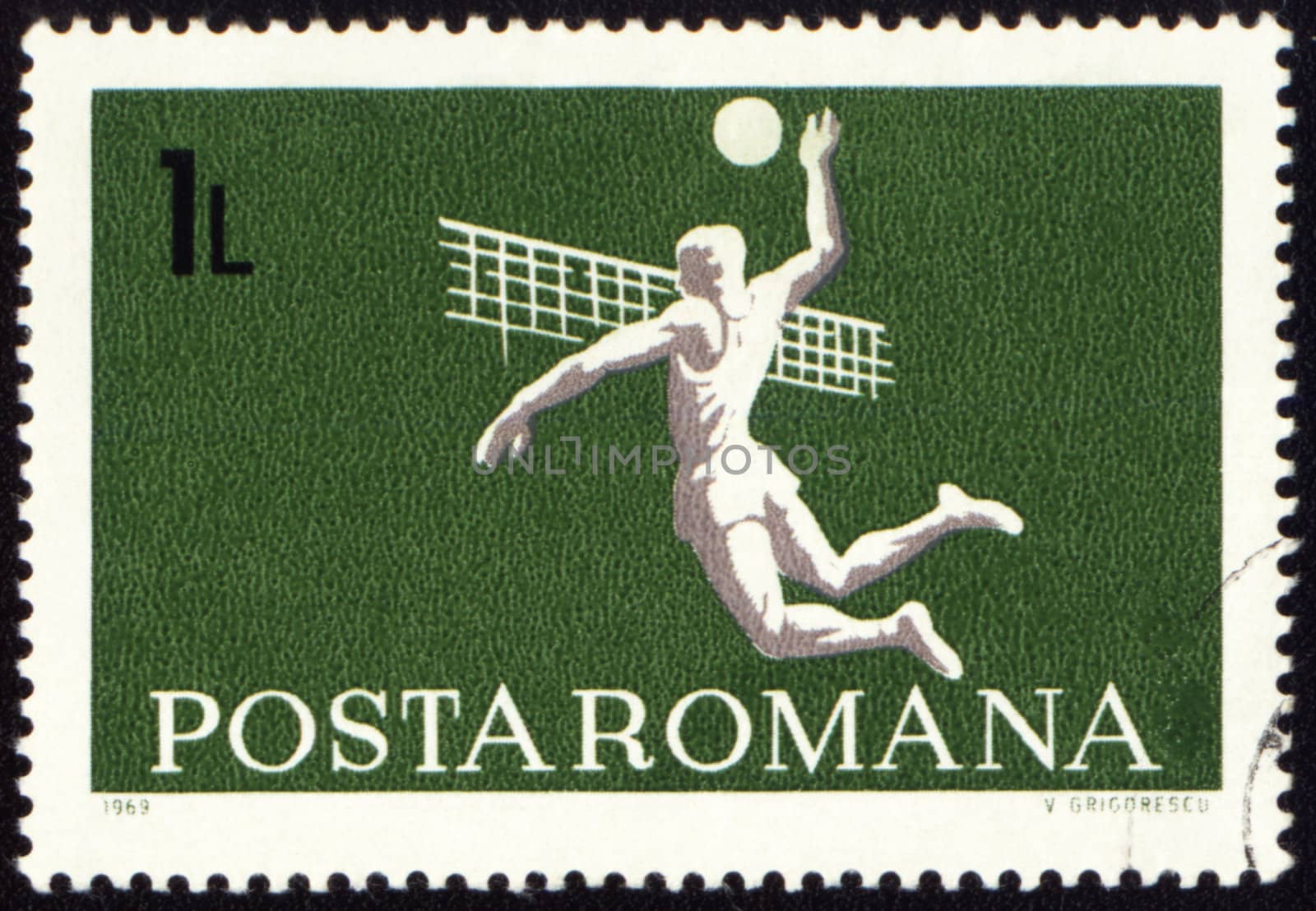 ROMANIA - CIRCA 1969: A post stamp printed in Romania shows volleyball, series, circa 1969