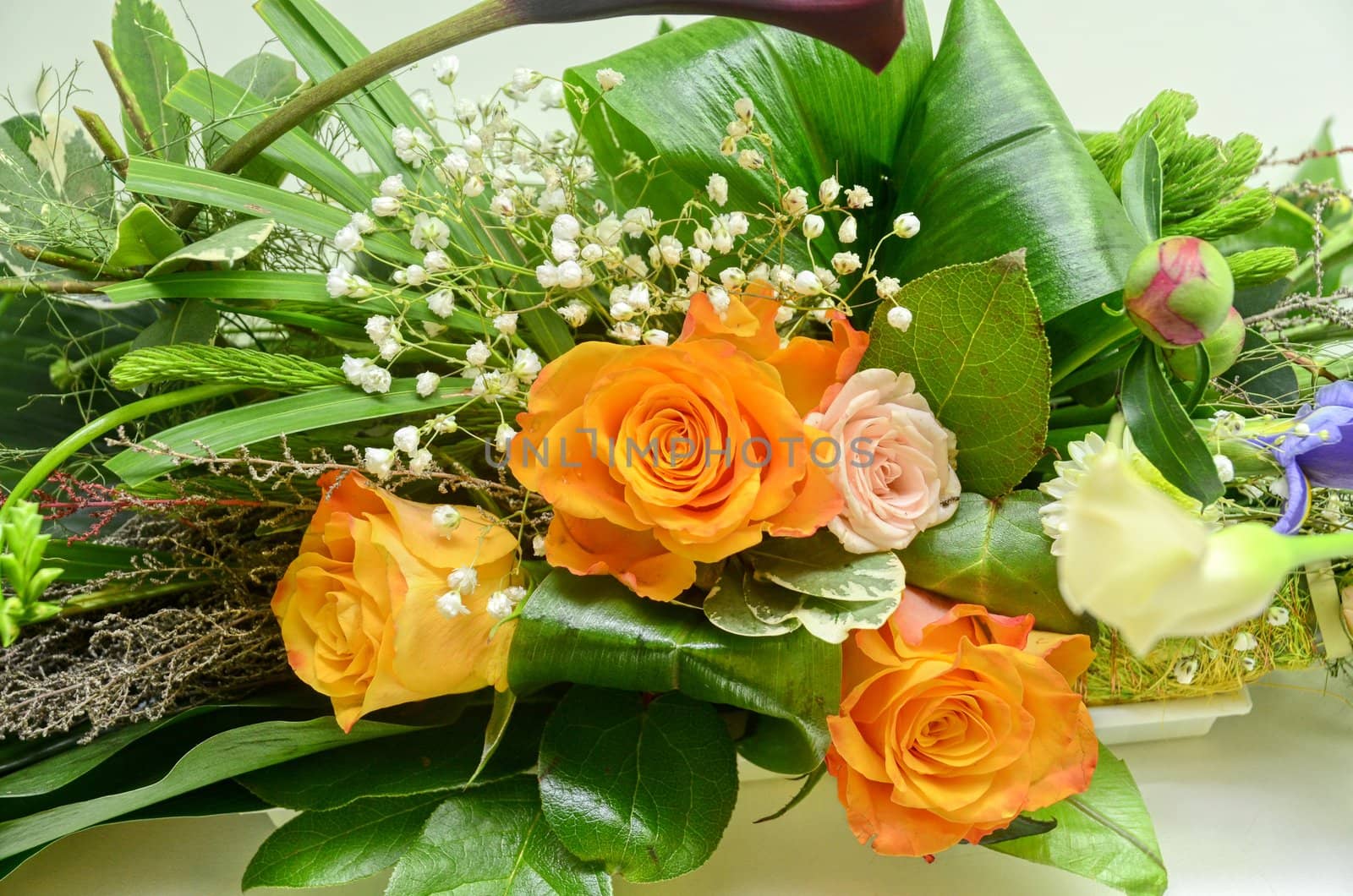 Wedding Bunch of flowers closeup at table