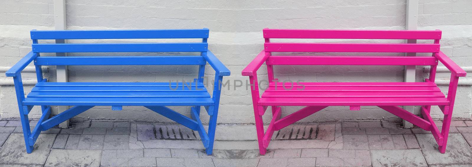 Blue and pink bench by claudiodivizia