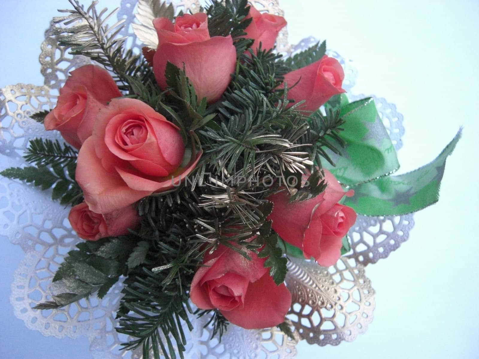 arrangement of roses for valentine day, nosegay biedermeier style