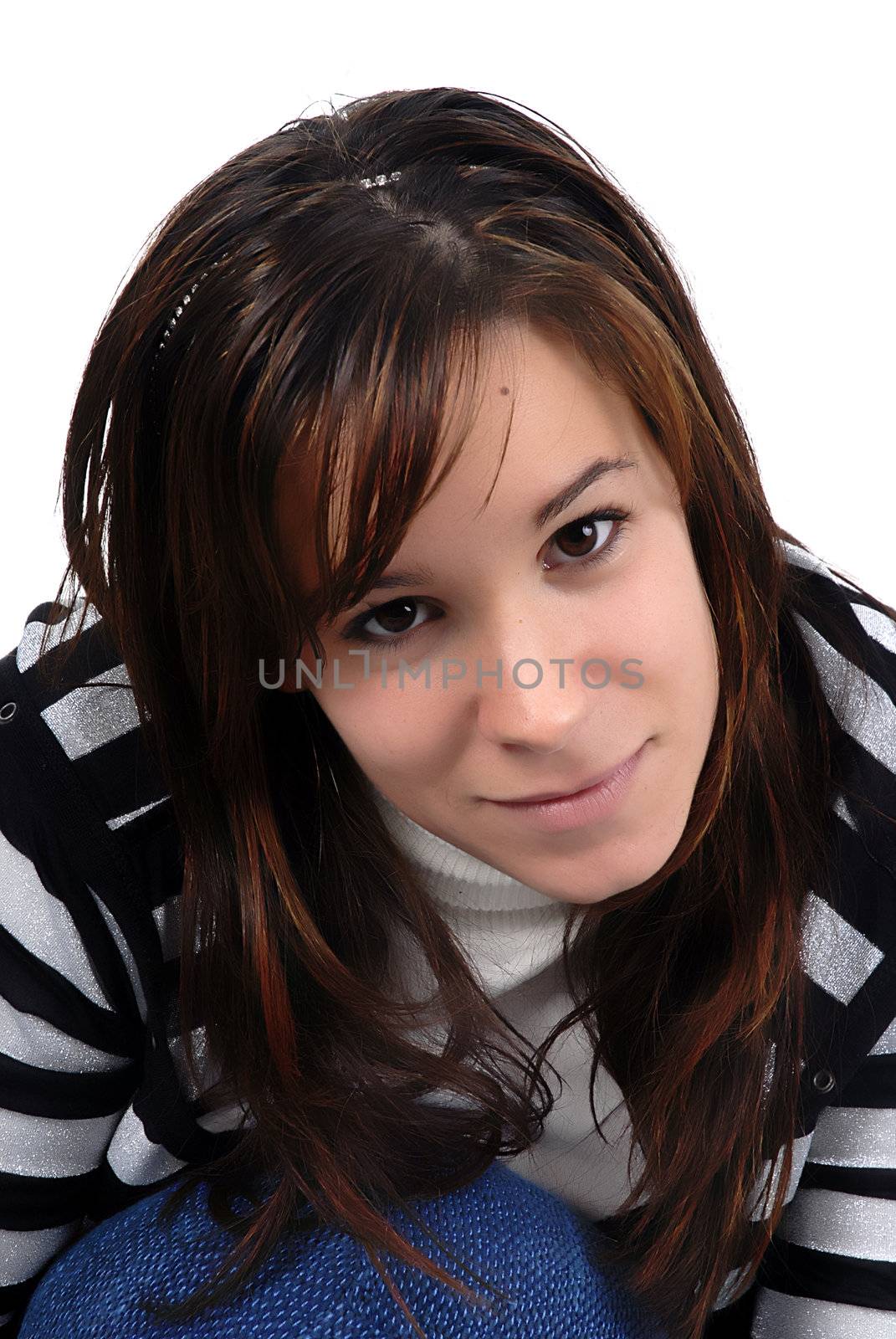 young woman portrait in a white background