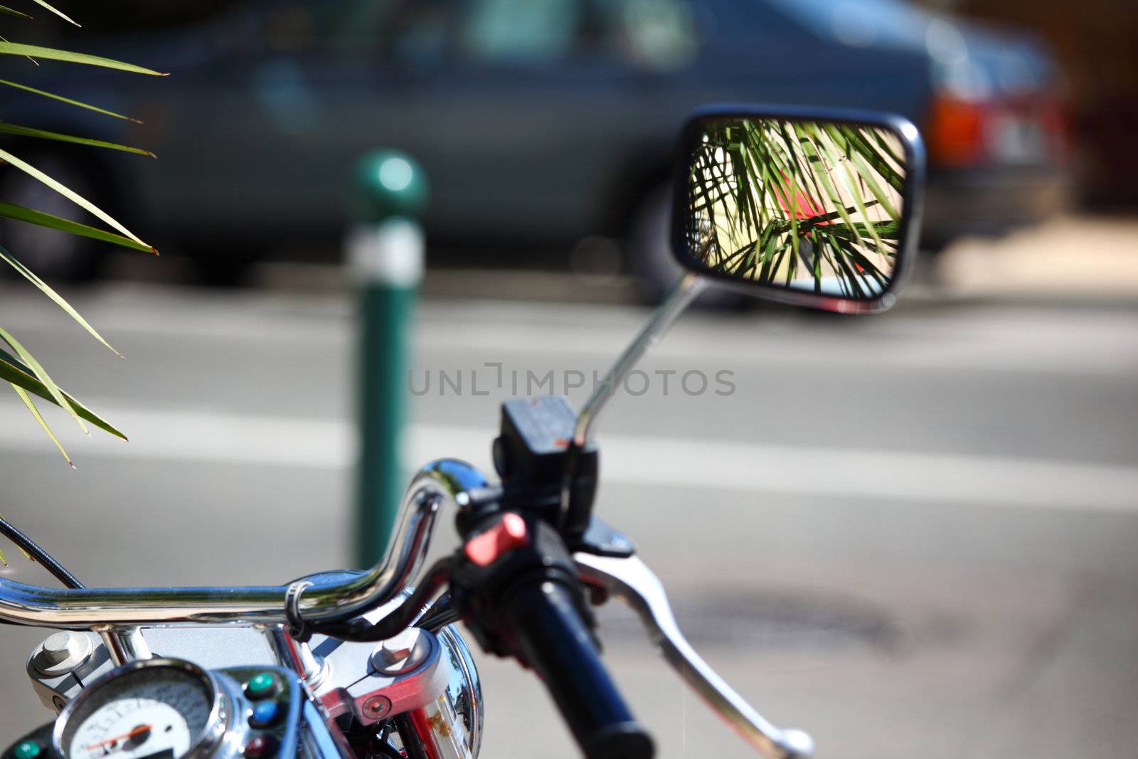 bike mirror in higt deep of field