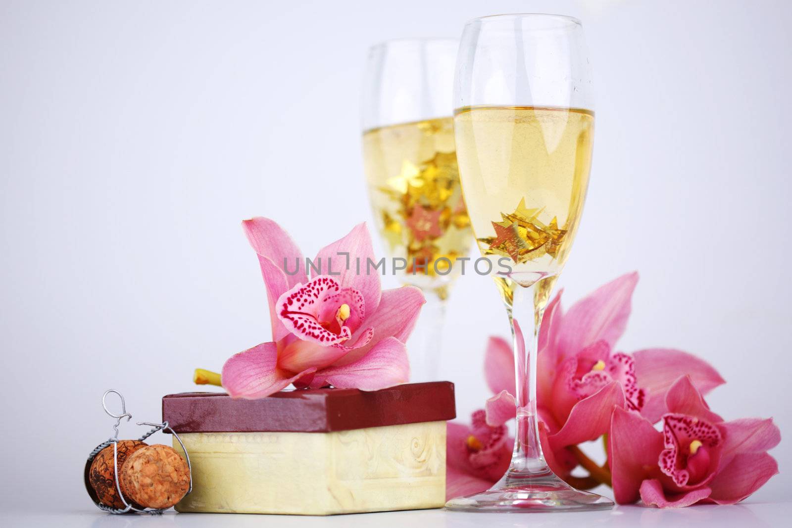holyday card champagne and orchid