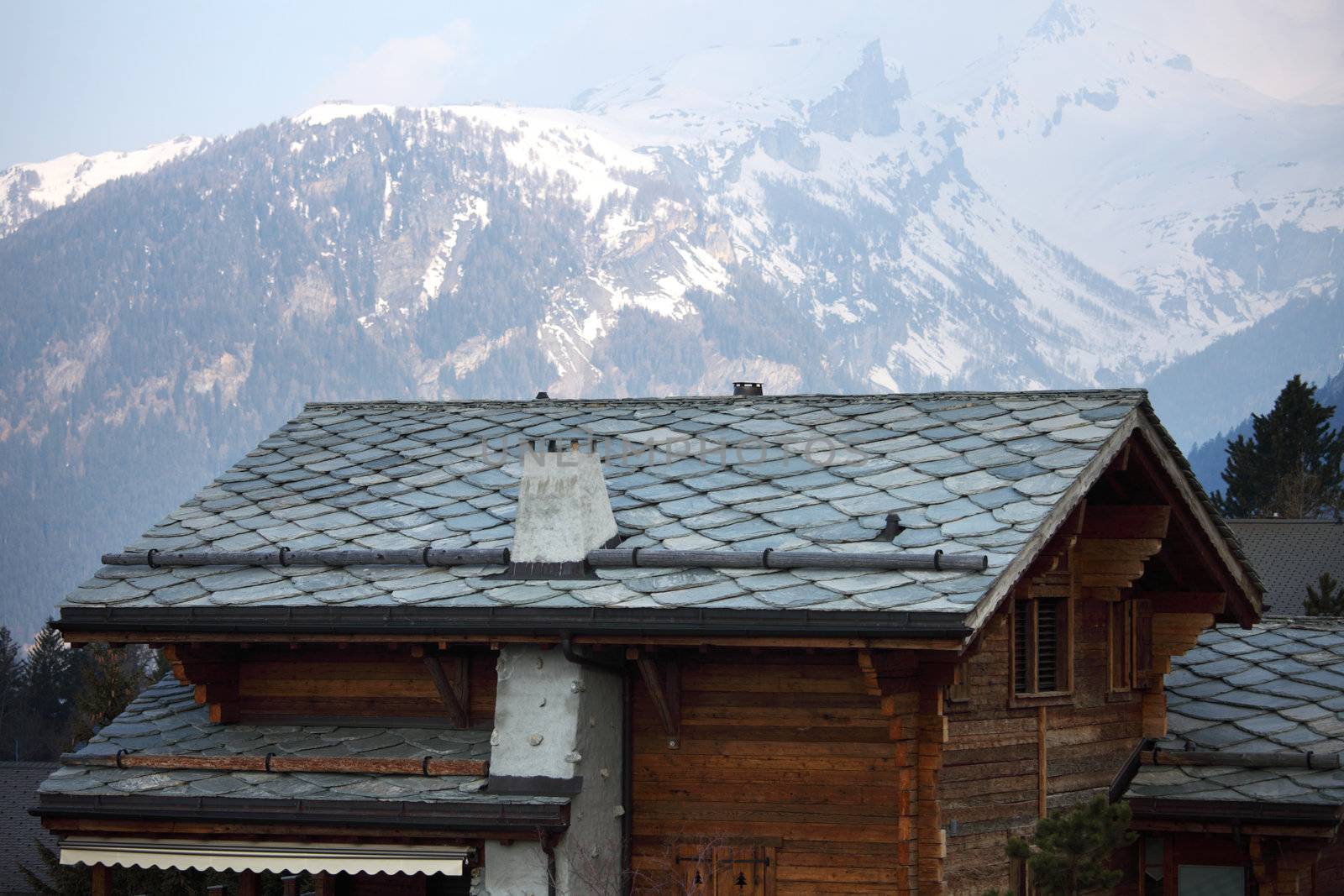 chalet in alpine mountains