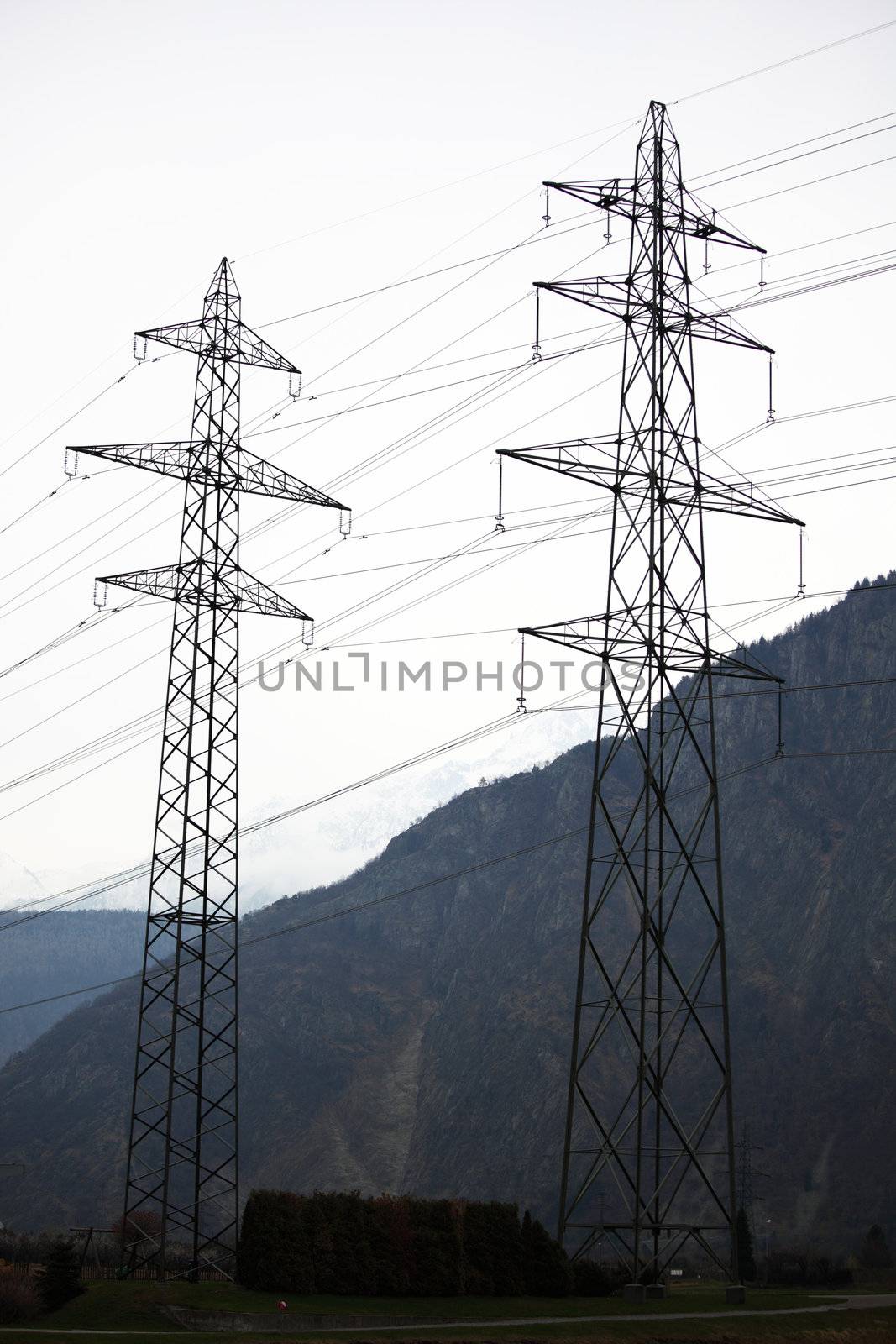 power line in spring mountain