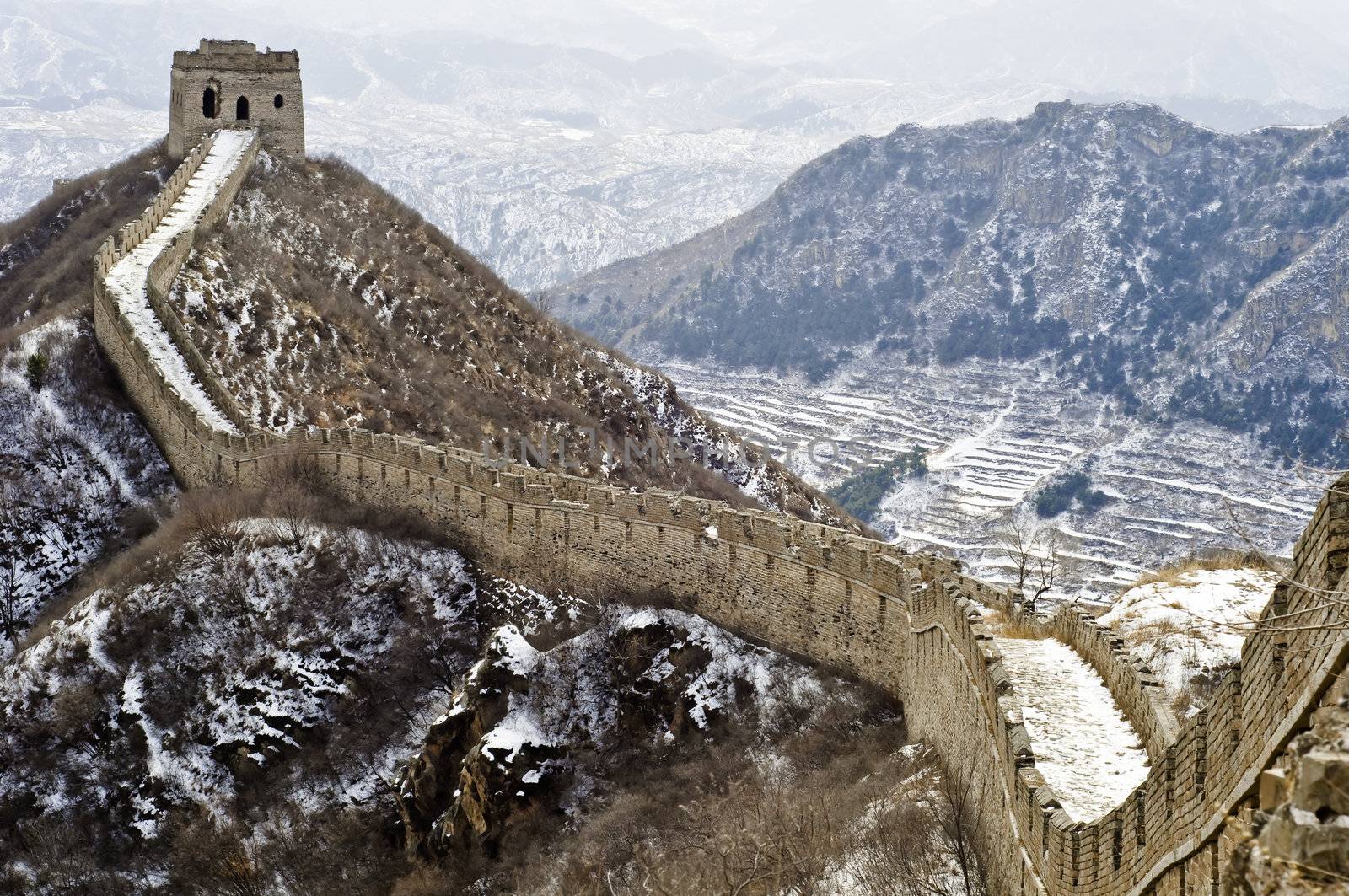 A section of the great wall of China in Winter