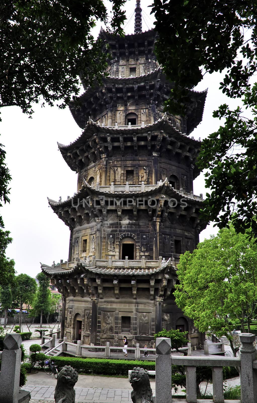 Traditional style Chinese pagoda in a small city