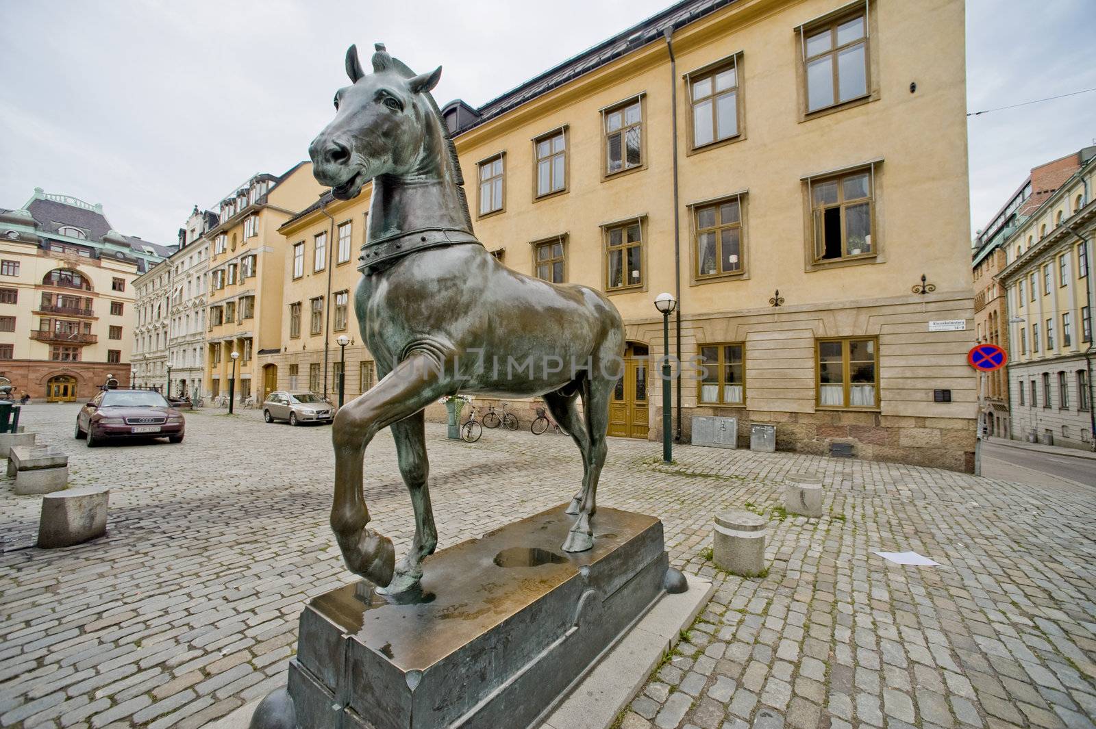 Bronze horse in the old city of Stocholm, Sweden