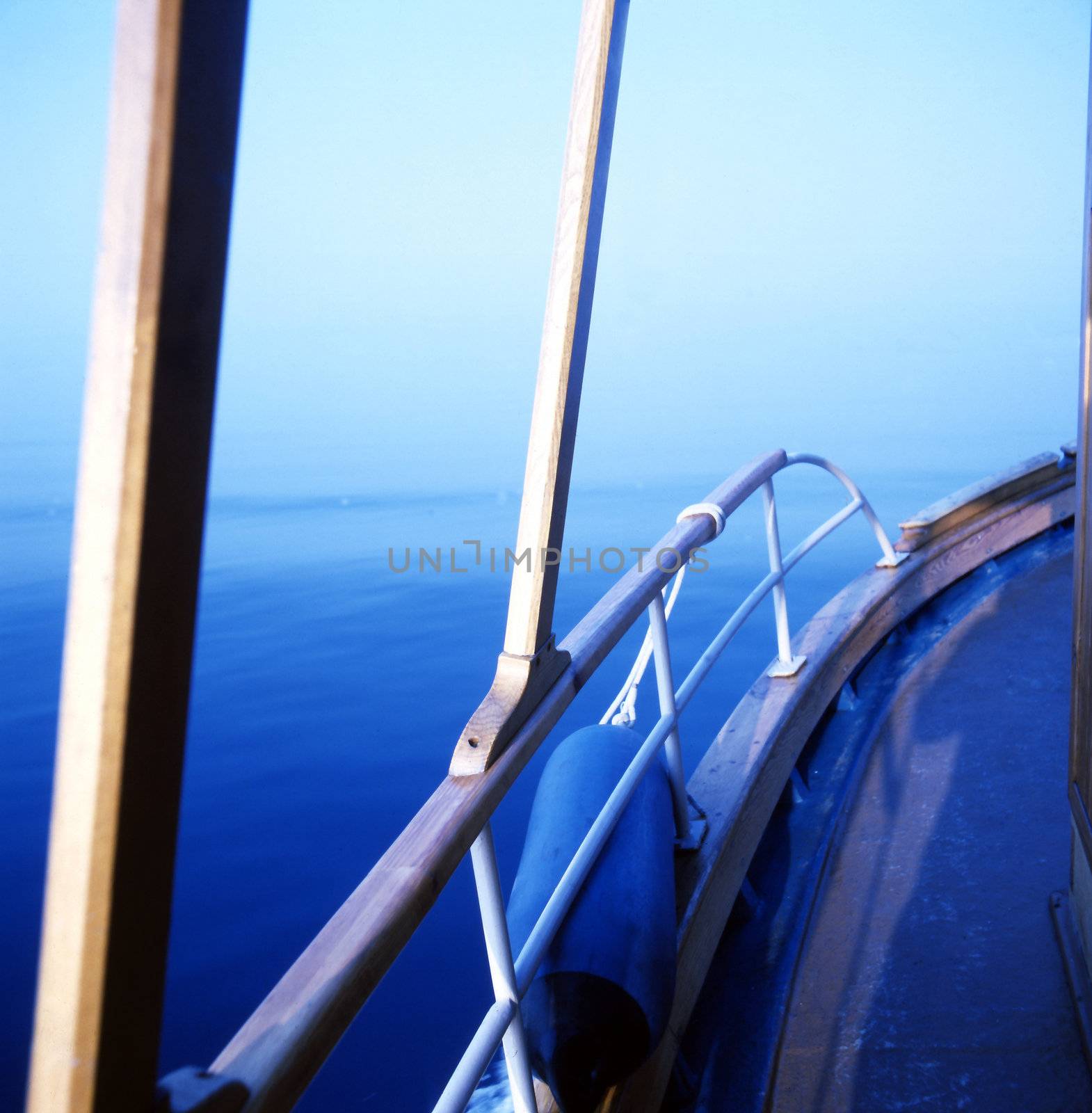 The ship sails on the morning sea