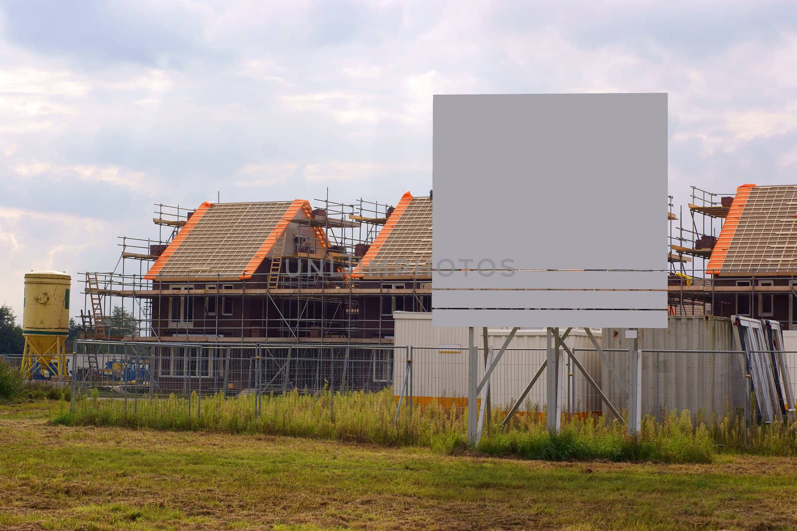 House construction, with empty sign