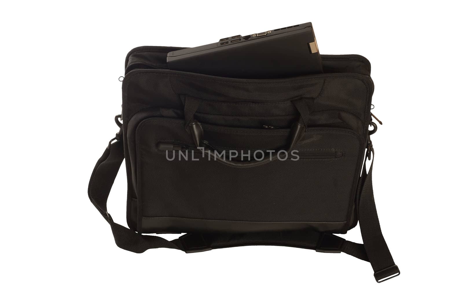 black bag with a laptop, isolated agains background