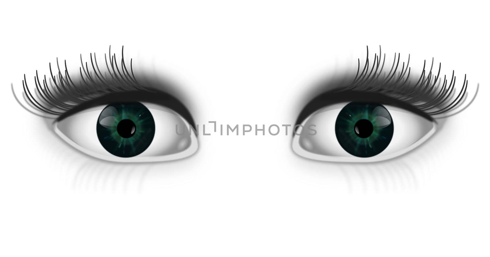 Illustration depicting a pair of green human eyes with white background.
