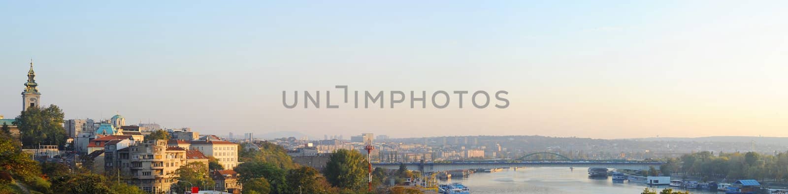 Panorama of Beograd at sunset. Serbia