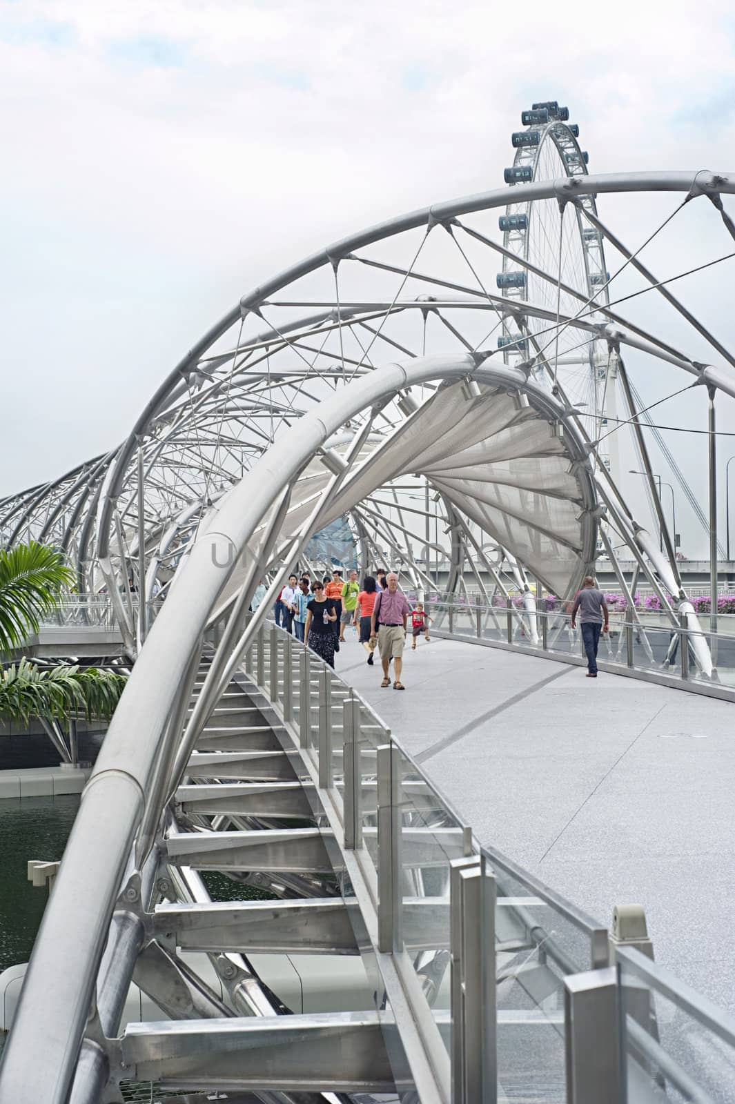 Singapore ,Republic of Singapore - May 2, 2011: The Helix Bridge , previously known as the Double Helix Bridge , is a pedestrian bridge linking Marina Centre with Marina South in the Marina Bay area in Singapore