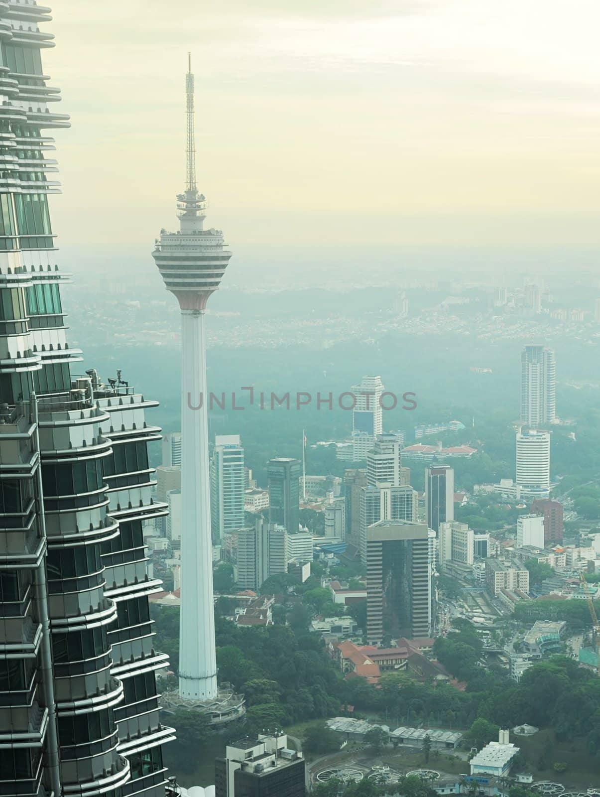 Aeial view of Kuala Lumpur from Petronas Twin Tower at sunset