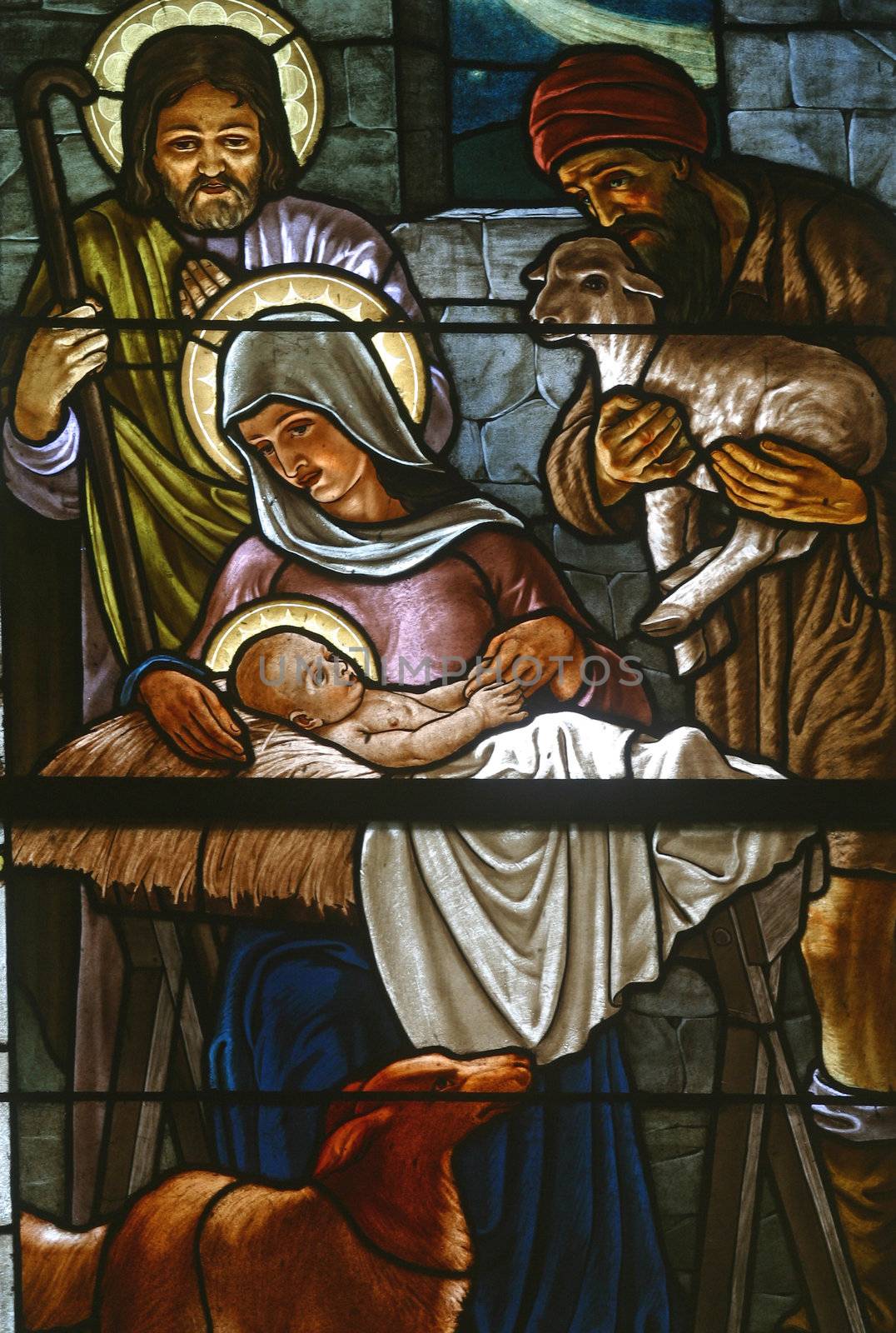 Nativity Scene, stained glass