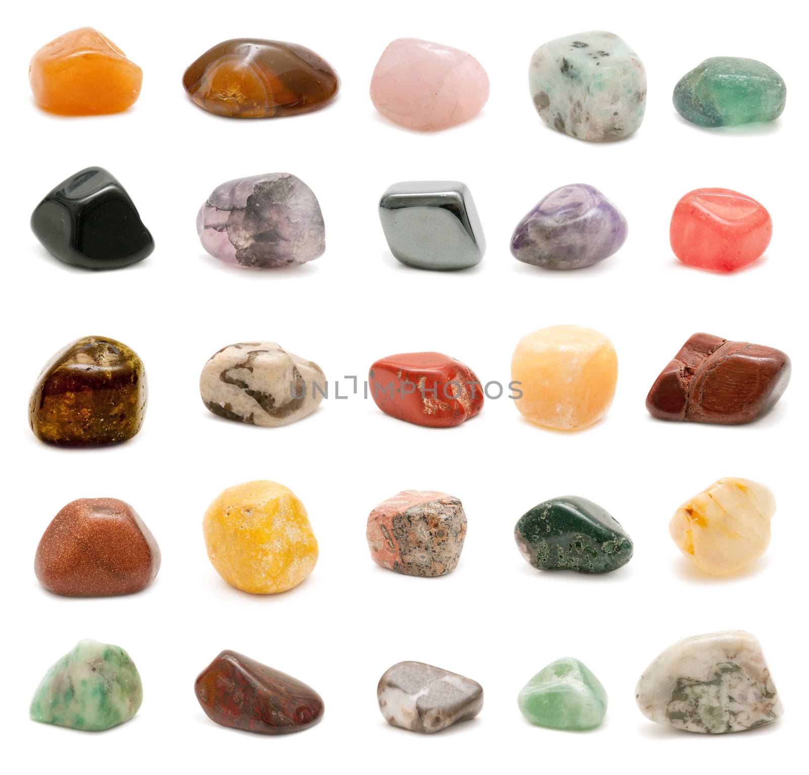 collection of Semiprecious gemstones isolated on white background
