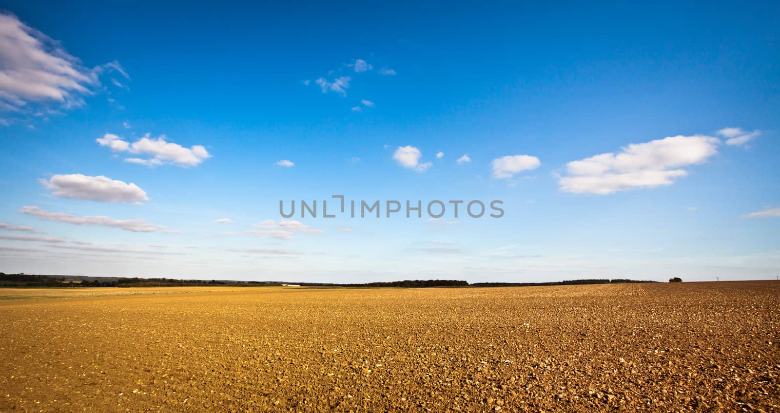 Beautiful wide angle image of a freshly tilled field in the UK on a crisp autumn day, could be used as a template with plenty of copyspace