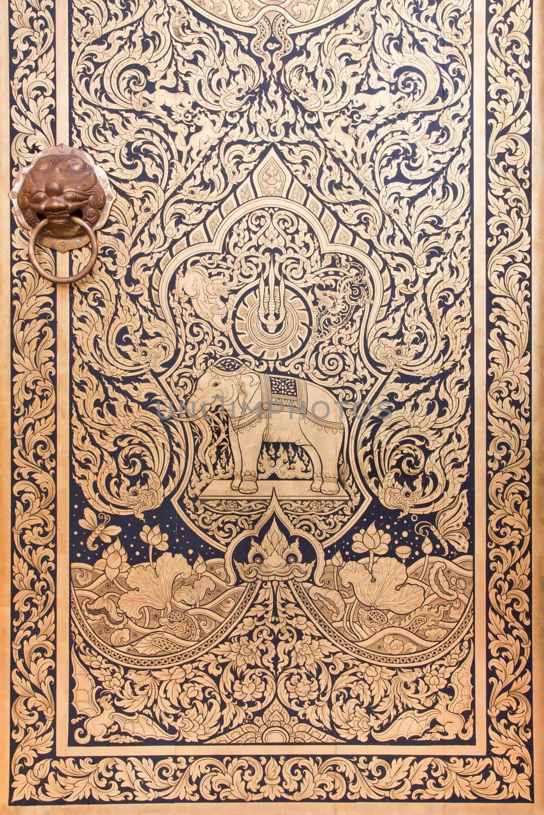 Traditional Thai style art painting on temple's door