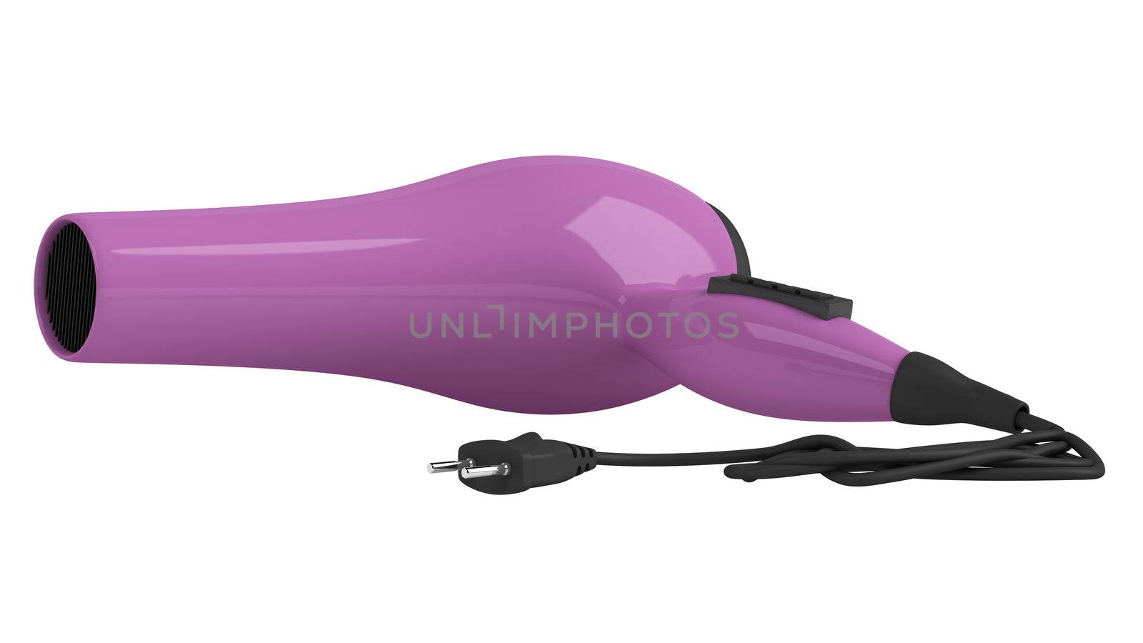 Violet hair dryer isolated on white background