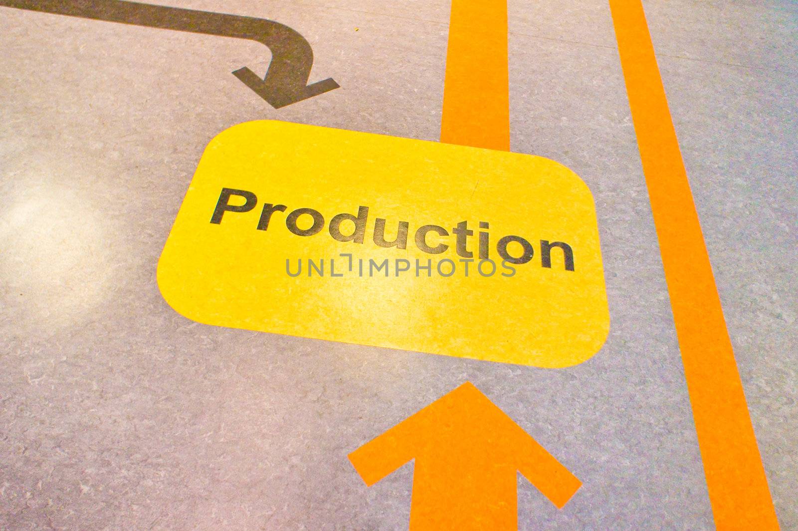Production sign as part of an industrial flow chart