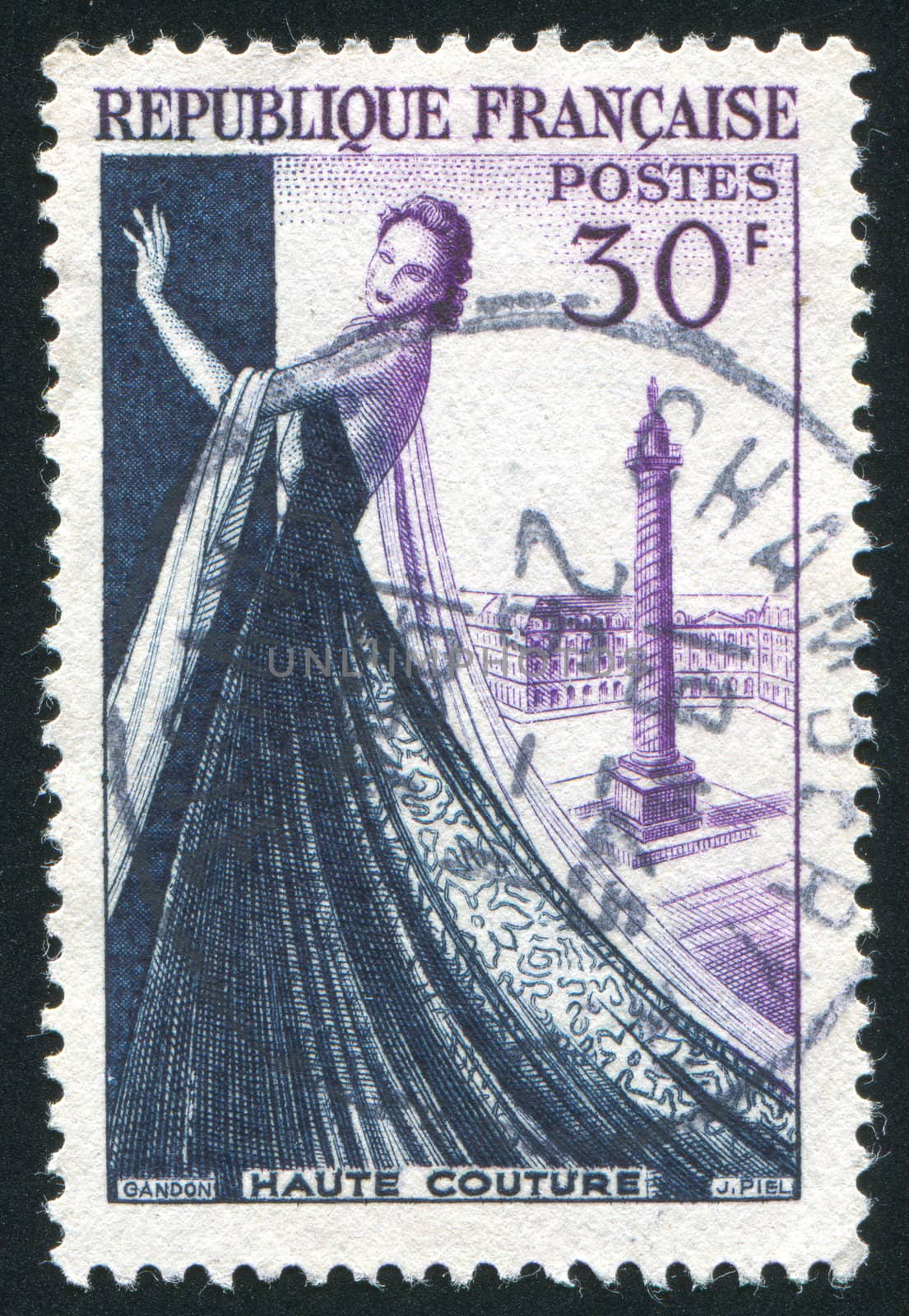 FRANCE - CIRCA 1953: stamp printed by France, shows Mannequin, dressmaking industry of France, circa 1953