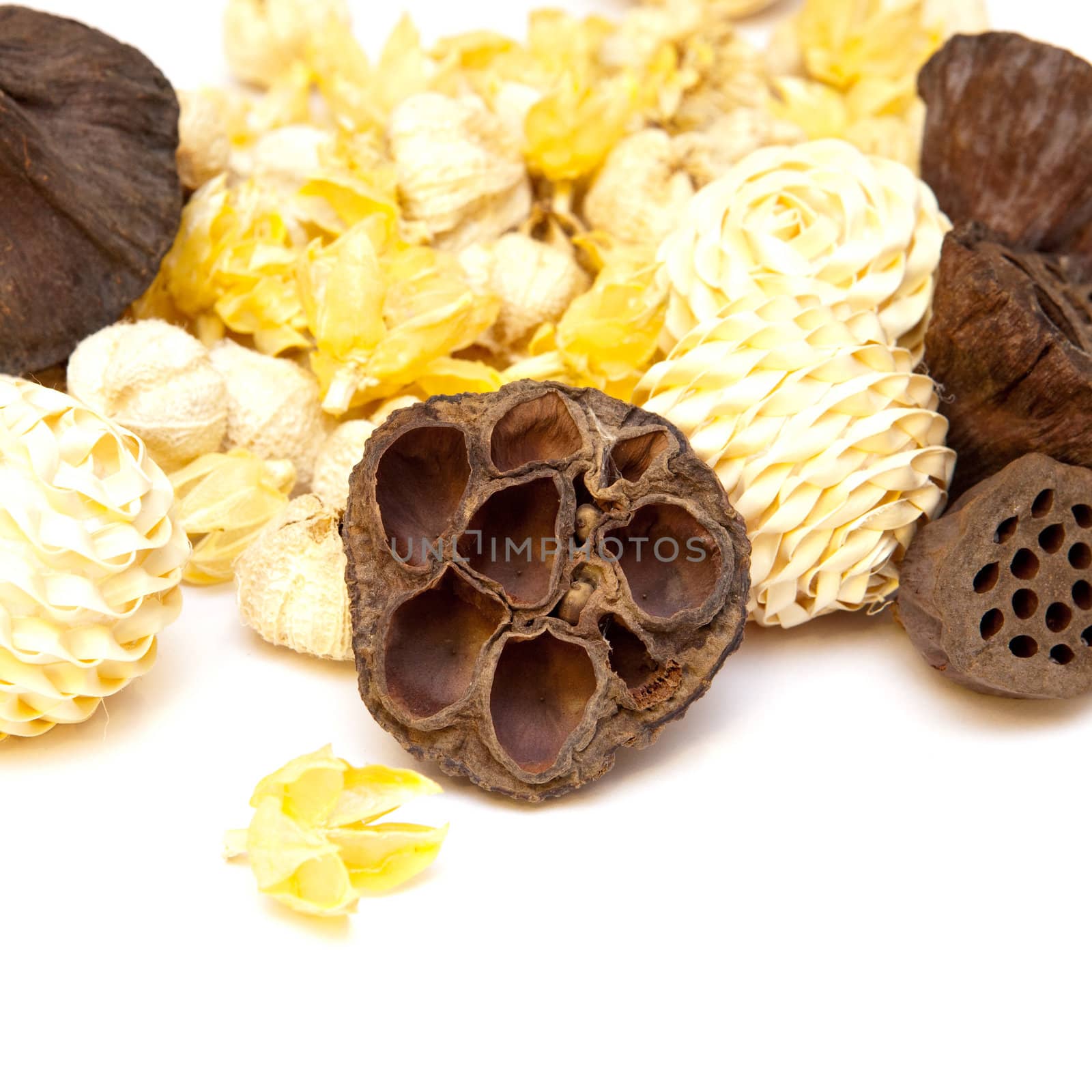 Dried pot pourri on a white background