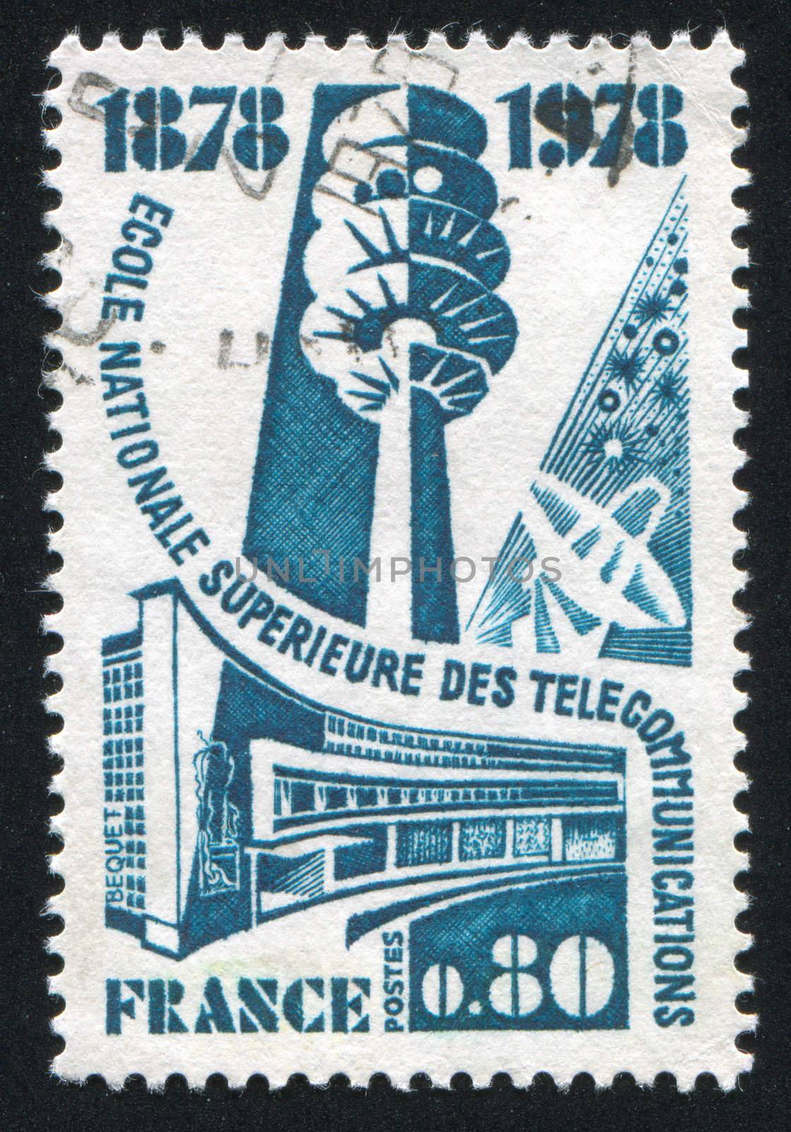 FRANCE - CIRCA 1978: stamp printed by France, shows Communication school and tower, circa 1978