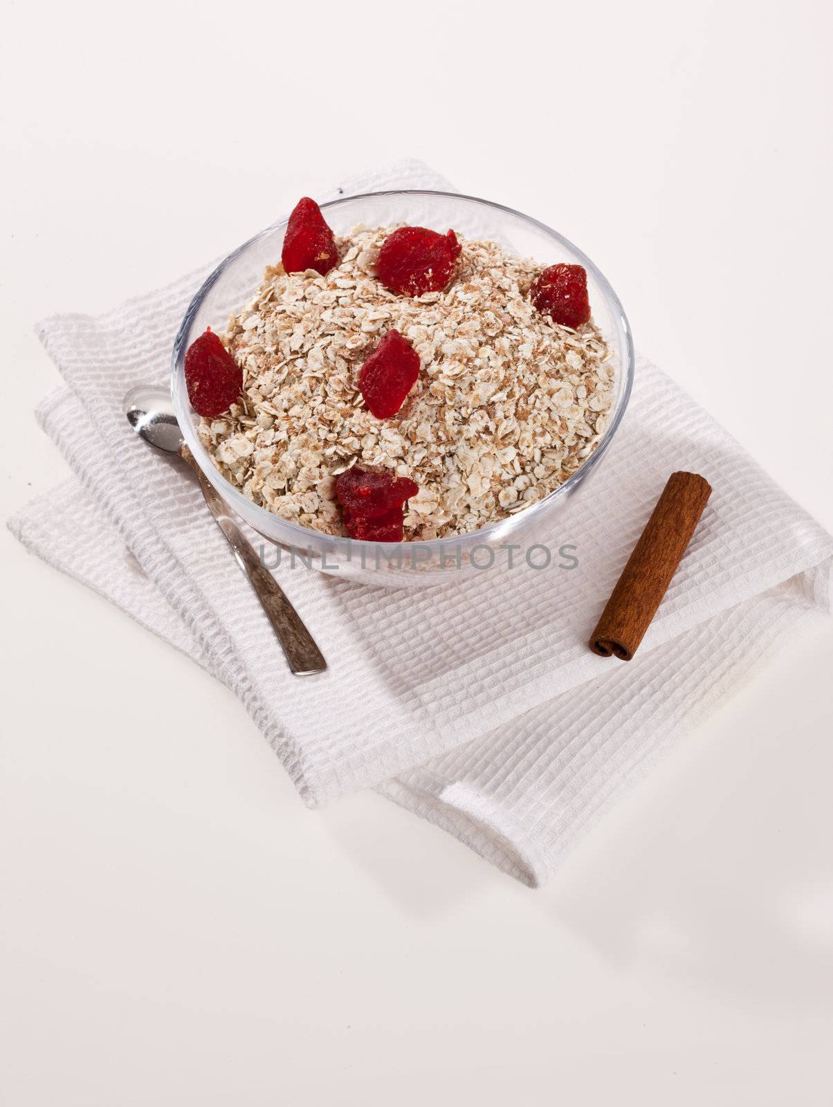 food series: oatmeal porridge flakes decorated with strawberry