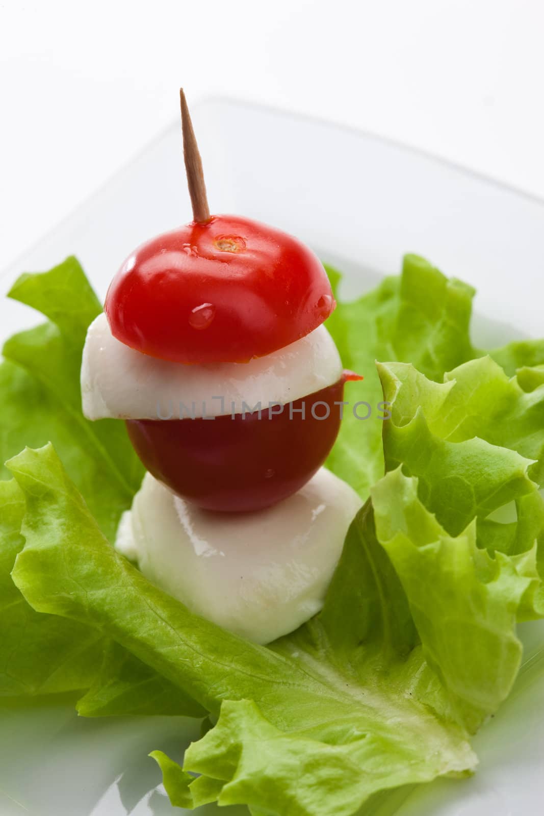 food series: mozzarella, tomato and lettuce over white