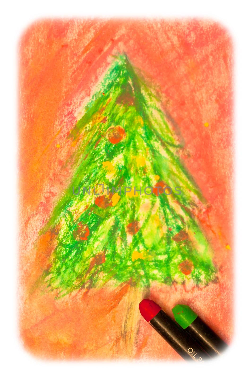 Lovely textured image of a christmas scene drawn by oil pastel