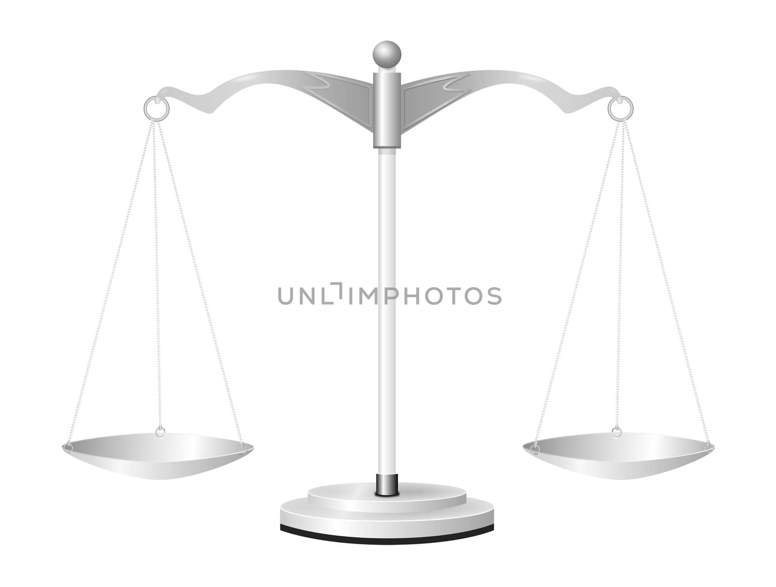 Illustration depicting a classic set of scales arranged over white.