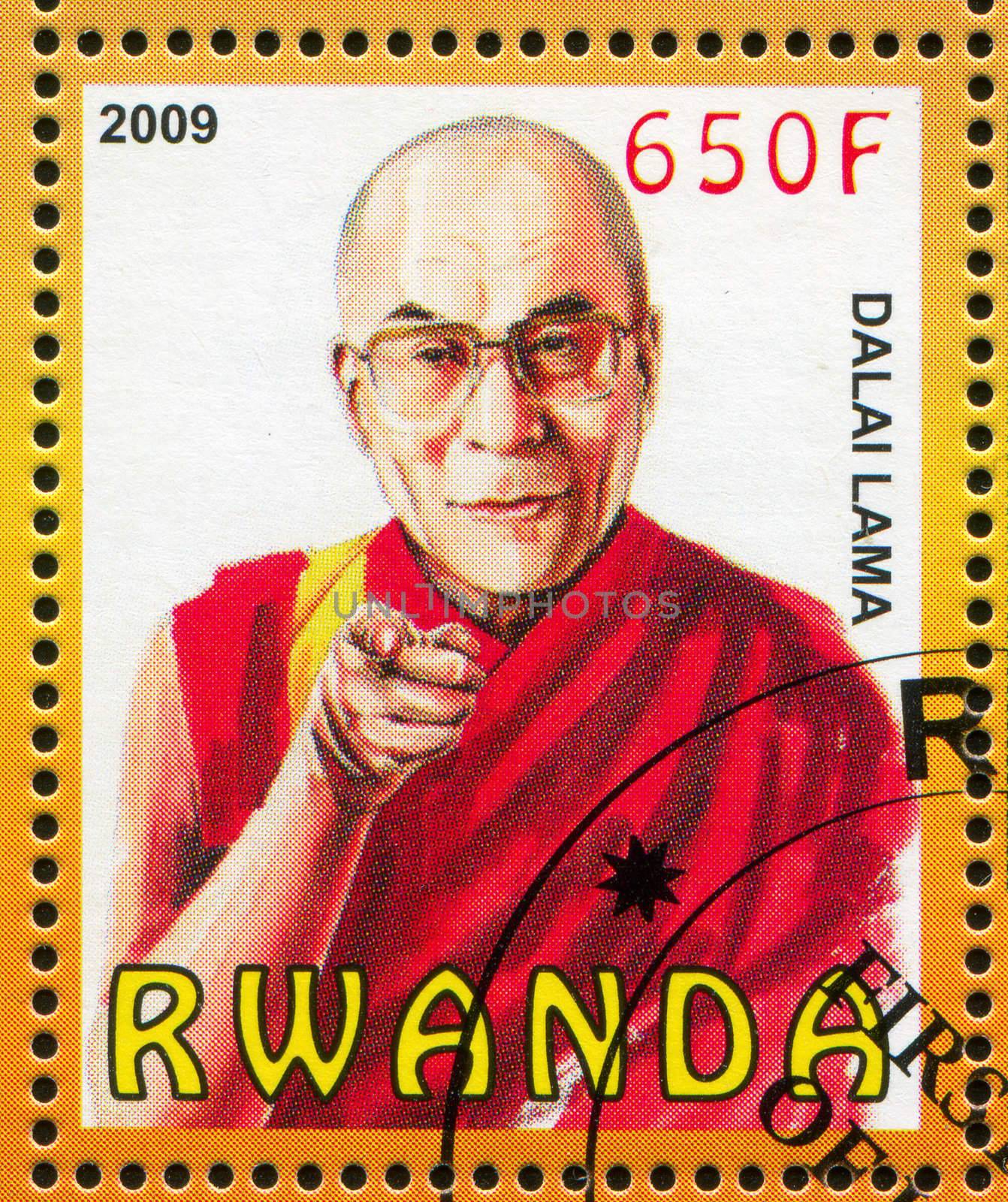 RWANDA - CIRCA 2009: stamp printed by Rwanda, shows Dalai Lama, circa 2009